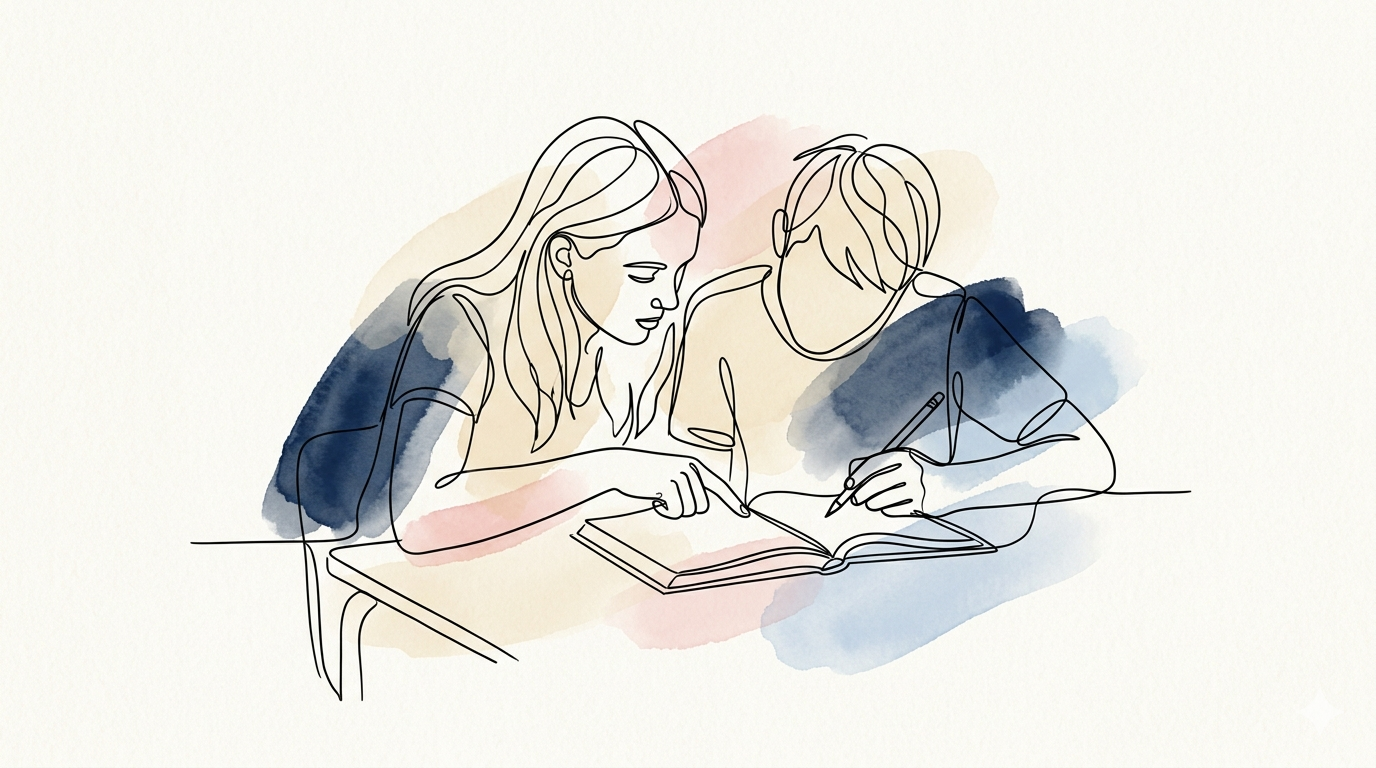 A tutor and pupil working through a problem together